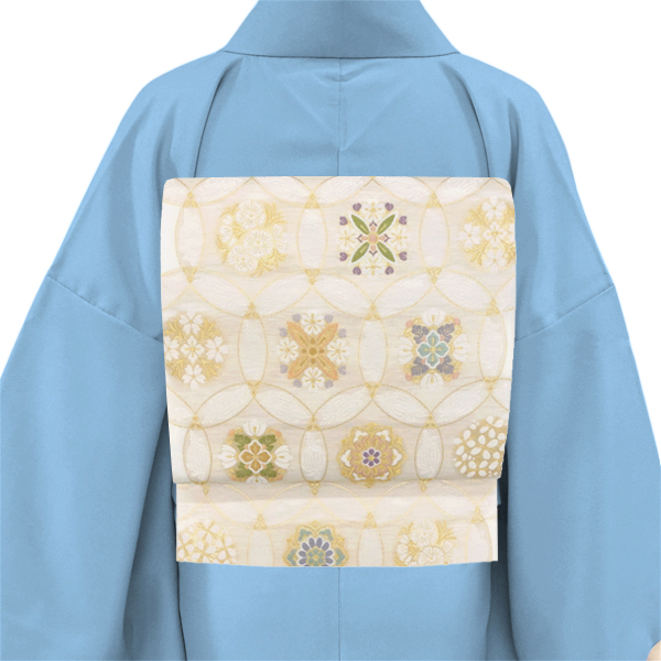 丸勇 唐織袋帯 西陣織 正絹 有職文様 輪繋ぎ 白［48,400円］ 枚目
