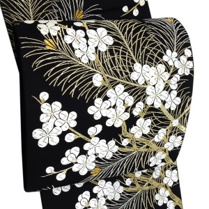 白寿苑 袋帯 西陣織 正絹 若松梅花文 黒［71,500円］