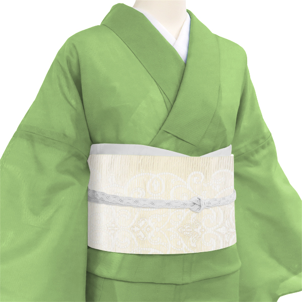佐々木染織 絽袋帯 西陣織 正絹 アラベスク アールヌーボー 白 黄色［36,300円］ 枚目