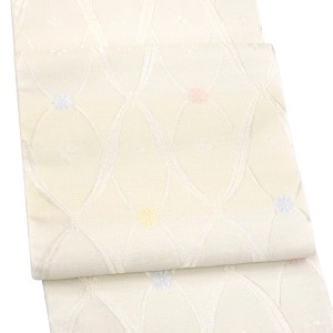 佐々木染織 夏紗名古屋帯 西陣織 正絹 幾何学文様 花立涌 白 黄色［23,100円］