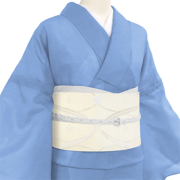 佐々木染織 夏紗名古屋帯 西陣織 正絹 幾何学文様 花立涌 白 黄色［23,100円］ 枚目