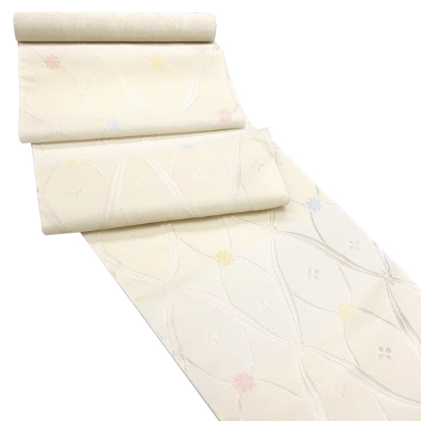 佐々木染織 夏紗名古屋帯 西陣織 正絹 幾何学文様 花立涌 白 黄色［23,100円］ 枚目