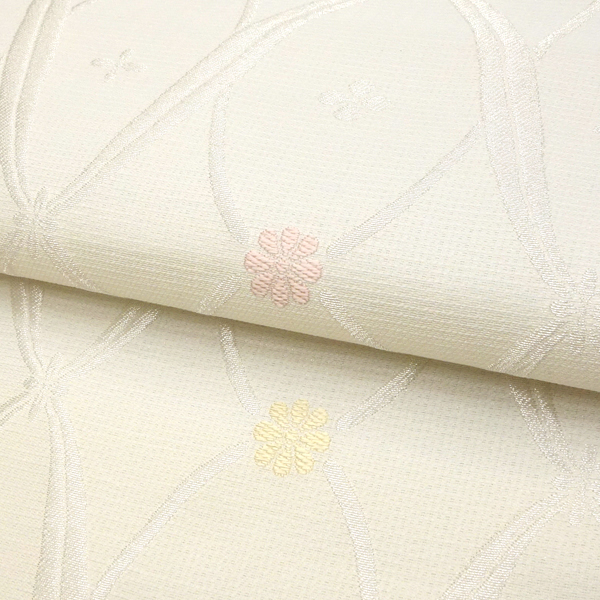 佐々木染織 夏紗名古屋帯 西陣織 正絹 幾何学文様 花立涌 白 黄色［23,100円］ 枚目