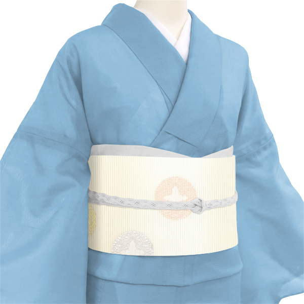 佐々木染織 夏絽名古屋帯 西陣織 正絹 八藤の丸 花七宝 白 黄色［23,100円］ 枚目