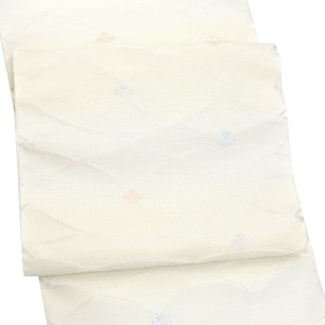 佐々木染織 夏紗名古屋帯 西陣織 正絹 幾何学文様 華文 白 黄色［23,100円］