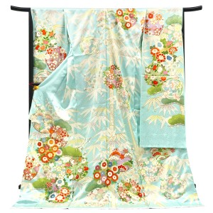 吉澤の友禅 振袖 正絹 花の丸 松竹梅 水色［247,500円］