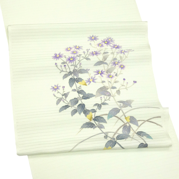 秀美 夏名古屋帯 正絹 都忘れ 花 黄緑［64,900円］ 枚目