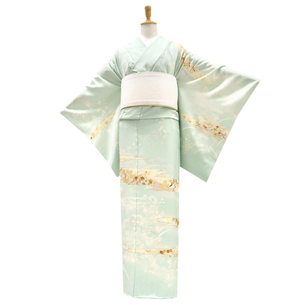 吉澤の友禅 訪問着 正絹 刷毛目 四季花 菊 桜 薄緑［231,000円］ 枚目