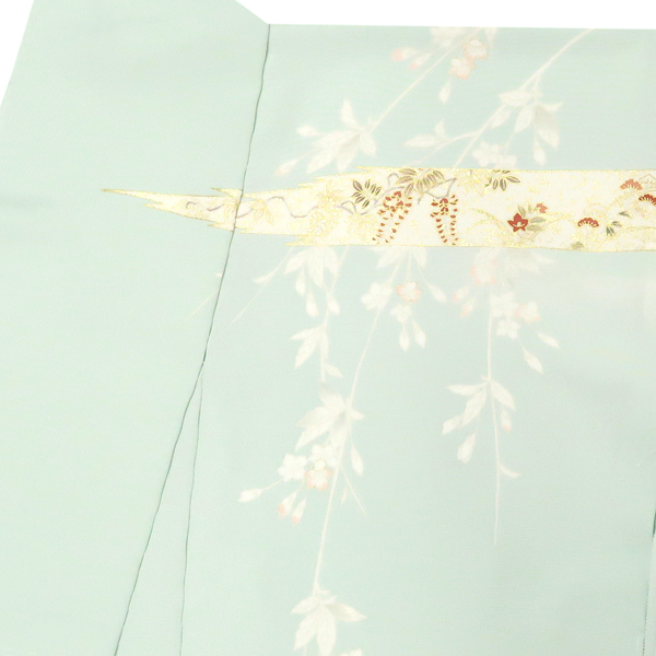 吉澤の友禅 訪問着 正絹 刷毛目 四季花 菊 桜 薄緑［231,000円］ 枚目