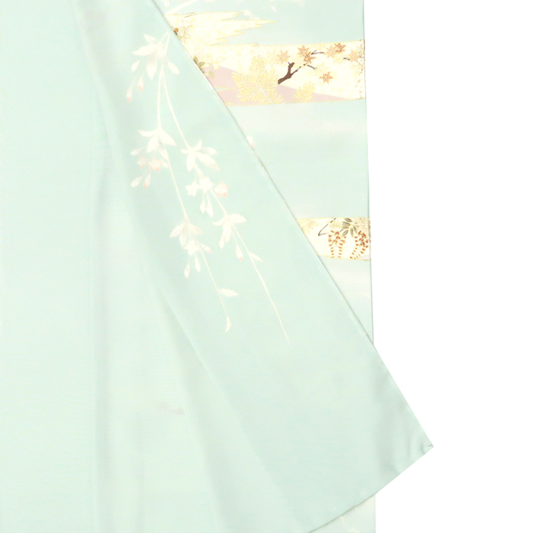 吉澤の友禅 訪問着 正絹 刷毛目 四季花 菊 桜 薄緑［231,000円］ 枚目