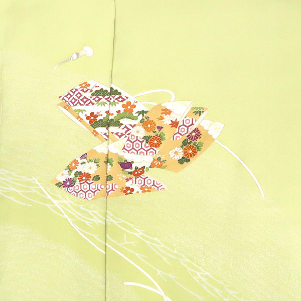 石原工芸 訪問着 京友禅 誰が袖 松 四季花 七宝 黄緑色［385,000円］ 枚目