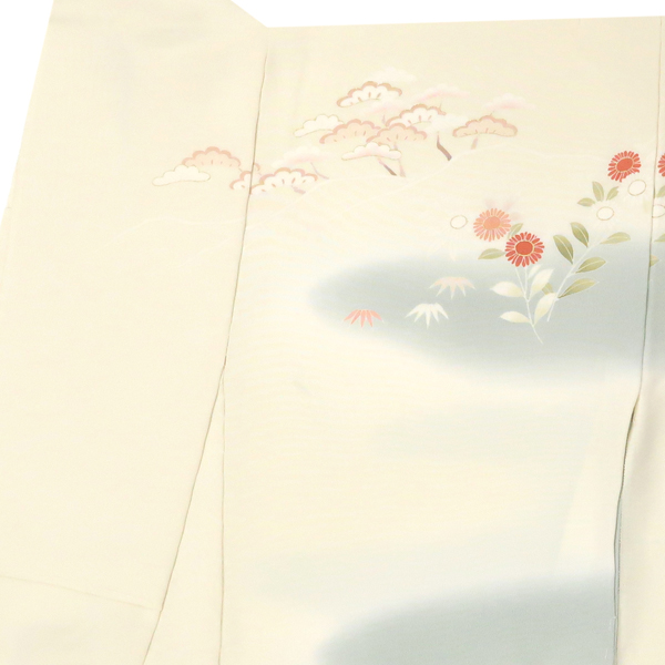 吉澤の友禅 訪問着 正絹 霞 四季花 アイボリー 灰青緑［247,500円］ 枚目