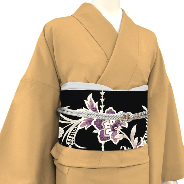 名古屋帯 手挿し京友禅 正絹 唐花 唐草 更紗 黒［110,000円］ 枚目