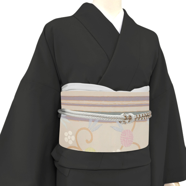 帯屋捨松 名古屋帯 西陣織 正絹 笹蔓 笹つる間道 灰梅色 ベージュ［ 99,000円］ 枚目