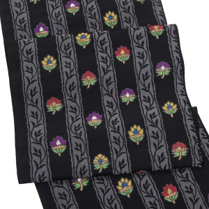 帯屋捨松 名古屋帯 西陣織 正絹 縞 花 パトカ縞文 黒［99,000円］