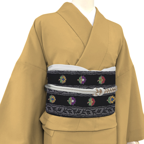 帯屋捨松 名古屋帯 西陣織 正絹 縞 花 パトカ縞文 黒［99,000円］ 枚目