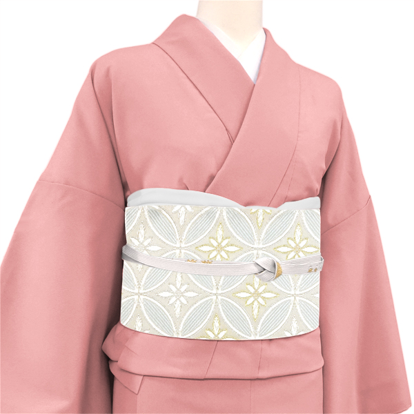 河合美術織物 袋帯 西陣織 正絹 七宝花菱文 シルバー 銀色［110,000円］ 枚目