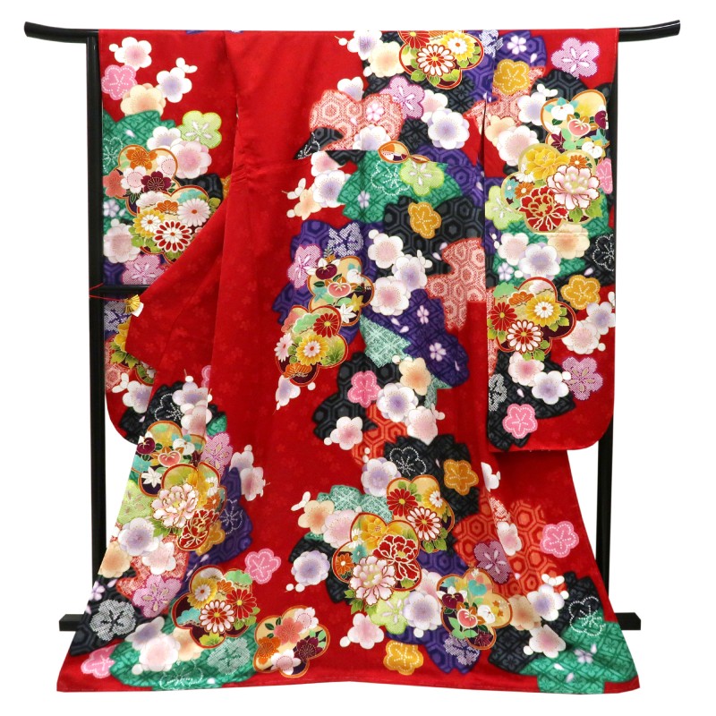 仕立て上がり 振袖 正絹 梅 桜 四季花 赤［132,000円］ 枚目