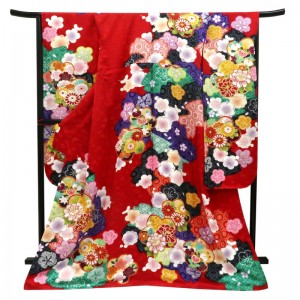 仕立て上がり 振袖 正絹 梅 桜 四季花 赤［132,000円］