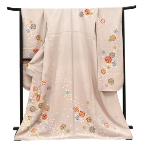 仕立て上がり 振袖 絹 金通し 桜 グレーベージュ［77,000円］
