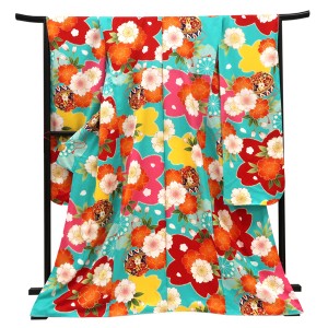 仕立て上がり 振袖 正絹 桜 毬 エメラルドブルー［121,000円］