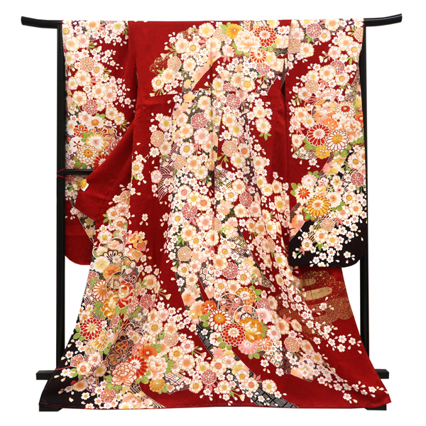 仕立て上がり 振袖 正絹 熨斗 桜 牡丹 菊 毬 赤［121,000円］ 枚目