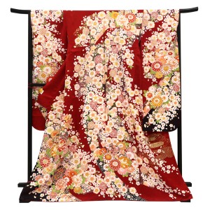 仕立て上がり 振袖 正絹 熨斗 桜 牡丹 菊 毬 赤［121,000円］
