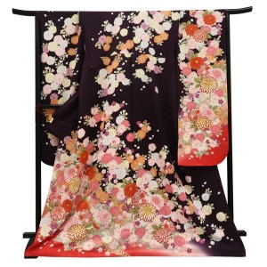 仕立て上がり 振袖 正絹 菊 桜 雪輪 桑の実色［110,000円］