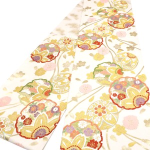 高島織物 振袖用袋帯 西陣織 絹 花雪輪 毬 組紐 白［121,000円］