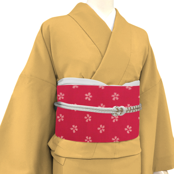 勇屋織物 紬名古屋帯 正絹 桜 紅色 赤ピンク［49,500円］ 枚目