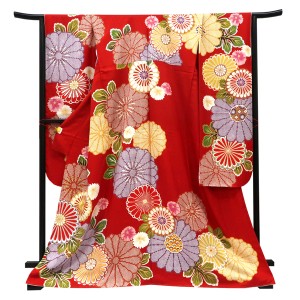仕立て上がり 振袖 正絹 菊尽くし 匹田 赤［121,000円］