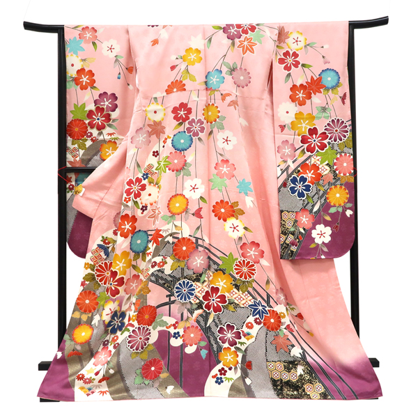 仕立て上がり 振袖 正絹 橋 八重桜 四季花 ピンク［126,500円］ 枚目
