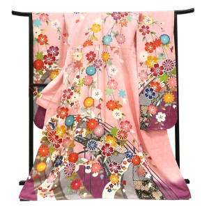 仕立て上がり 振袖 正絹 橋 八重桜 四季花 ピンク［126,500円］