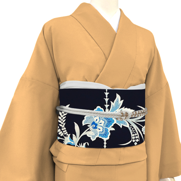 名古屋帯 手挿し京友禅 正絹 唐花 唐草 更紗 濃紺［110,000円］ 枚目