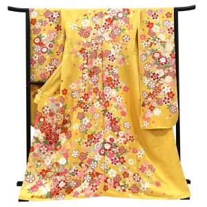 仕立て上がり 振袖 正絹 熨斗 桜 毬 四季花 山吹色［121,000円］
