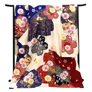 仕立て上がり 振袖 正絹 桜 こっぽり 宝尽くし 白［110,000円］