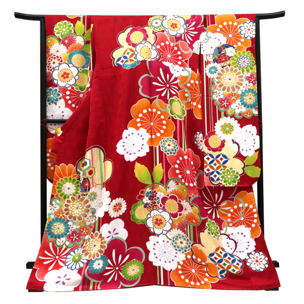 仕立て上がり 振袖 正絹 桜 菊 梅 毬 赤［110,000円］ 枚目
