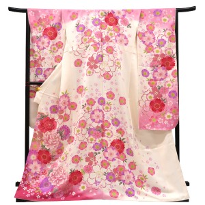 仕立て上がり 振袖 正絹 牡丹 梅 桜 白［99,000円］