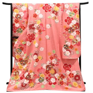 仕立て上がり 振袖 正絹 桜 菊 ピンク［110,000円］