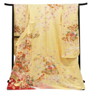 仕立て上がり 振袖 正絹 御所車 四季花 古典 黄色［110,000円］