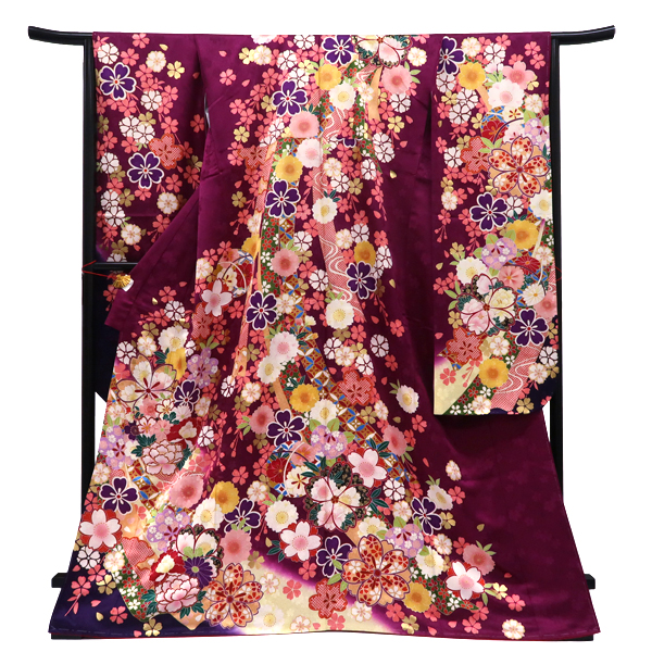 仕立て上がり 振袖 正絹 牡丹 桜 紫［143,000円］ 枚目
