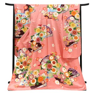 仕立て上がり 振袖 正絹 菊 梅 扇面 ピンク［121,000円］
