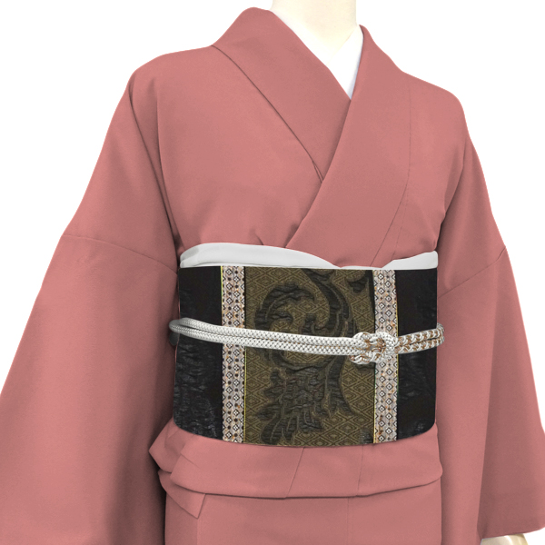大光 名古屋帯 西陣織 絹 花唐草 葡萄唐草 更紗 段 焦茶 鶯色［33,000円］ 枚目