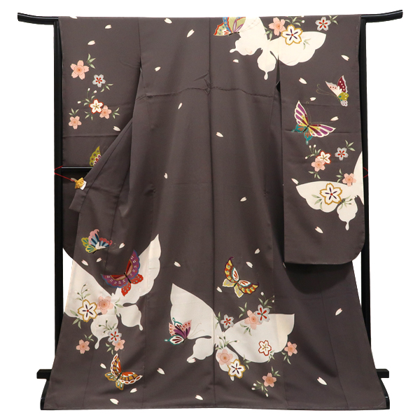 仕立て上がり 振袖 正絹 牡丹 桜 蝶 グレー［88,000円］ 枚目