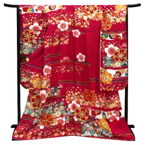 仕立て上がり 振袖 正絹 梅 菊 扇 雪輪 ピンク［110,000円］