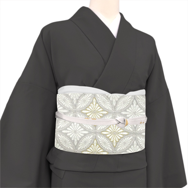 河合美術織物 唐織袋帯 フォーマル 礼装用 帯 西陣織 正絹 白×グレー 七宝［129,800円］ 枚目