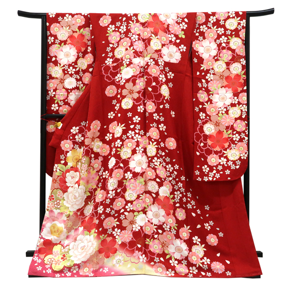 仕立て上がり 振袖 正絹 牡丹 桜 赤［121,000円］ 枚目