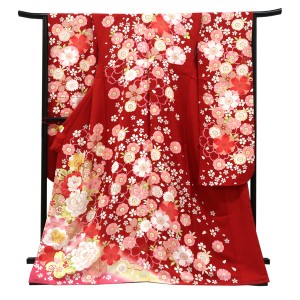 仕立て上がり 振袖 正絹 牡丹 桜 赤［121,000円］