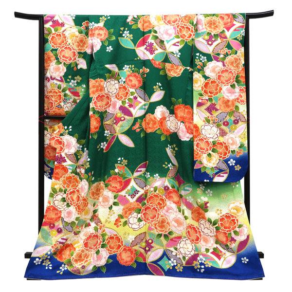 仕立て上がり 振袖 正絹 七宝 桜 緑［132,000円］ 枚目