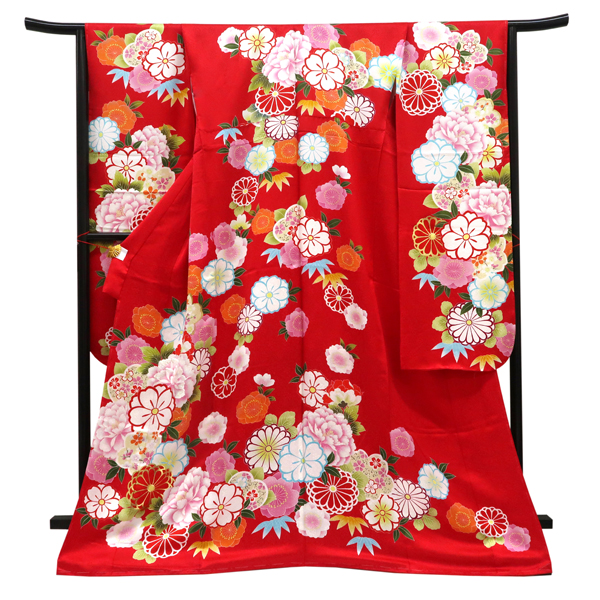 仕立て上がり 振袖 正絹 牡丹 桜 菊 橘 赤［121,000円］ 枚目